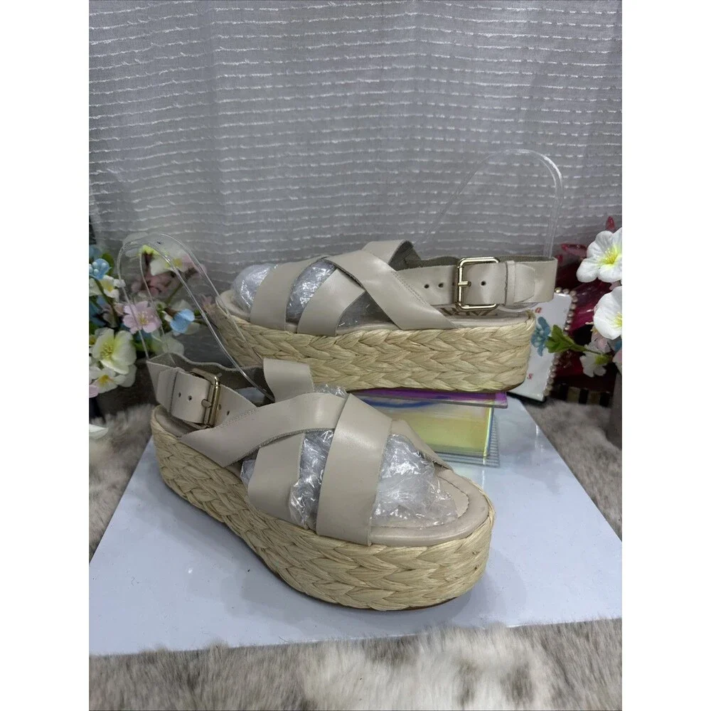(S2)ZARA NEW CREAM Leather WOVEN BRAIDED STRAW PLATFORM SANDALS FESTIVAL Sz 39/8 - Picture 3 of 12